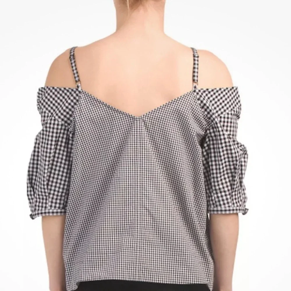 Derek Lam 10 Crosby Black and White Gingham Top, Size 8, Cold Shoulder, V Neck